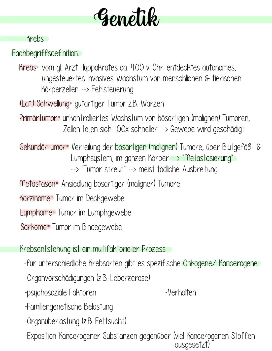  Genetik
Krebs
Fachbegriffsdefinition:
Krebs- vom gl. Arzt Hyppokrates ca. 400 v. Chr. entdecktes autonomes,
ungesteuertes Invasives Wachstu