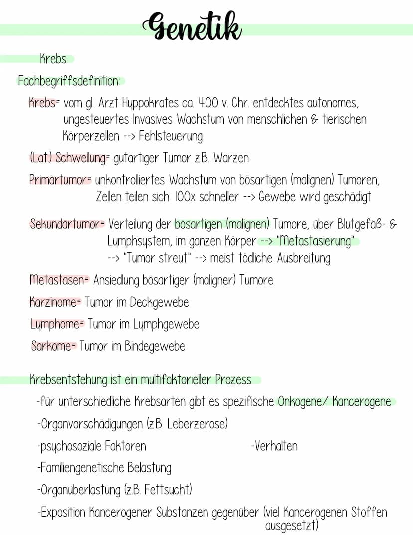  Genetik
Krebs
Fachbegriffsdefinition:
Krebs- vom gl. Arzt Hyppokrates ca. 400 v. Chr. entdecktes autonomes,
ungesteuertes Invasives Wachstu