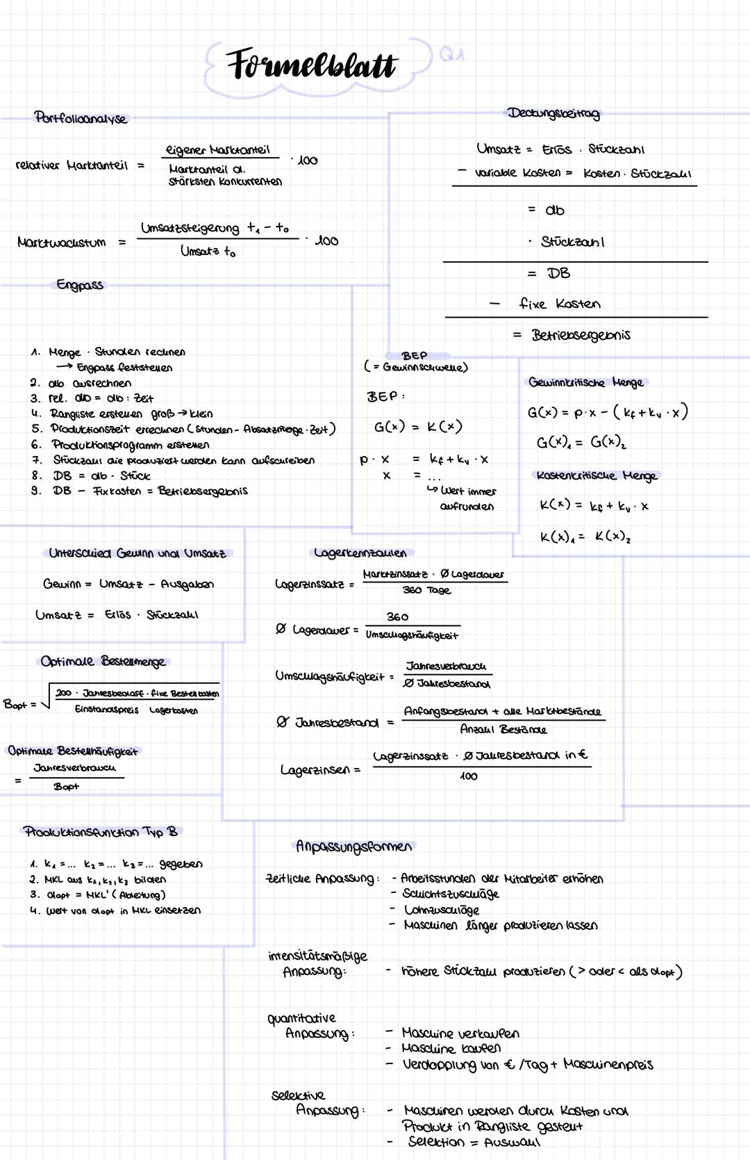 # Formelblatt Da

Portfolioanalyse

relativer Marktanteil =

Marktwachstum =

Engpass

1. Menge Stunden reclinen

   Engpass feststeuen

2. 