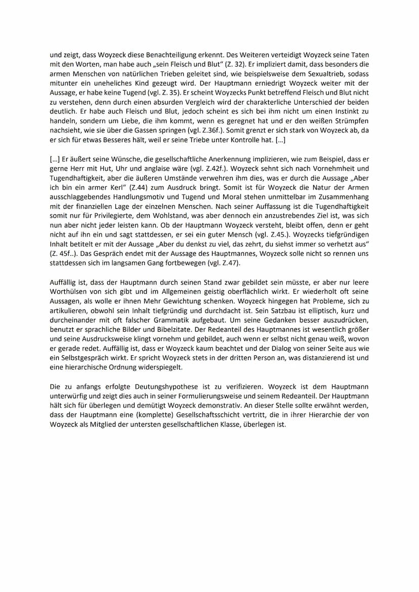 Analyse der Szene ,,Beim Hauptmann", Auszug aus einer Schülerlösung
Bei der zu analysierenden Szene 5 ,,Der Hauptmann. Woyzeck" handelt es s