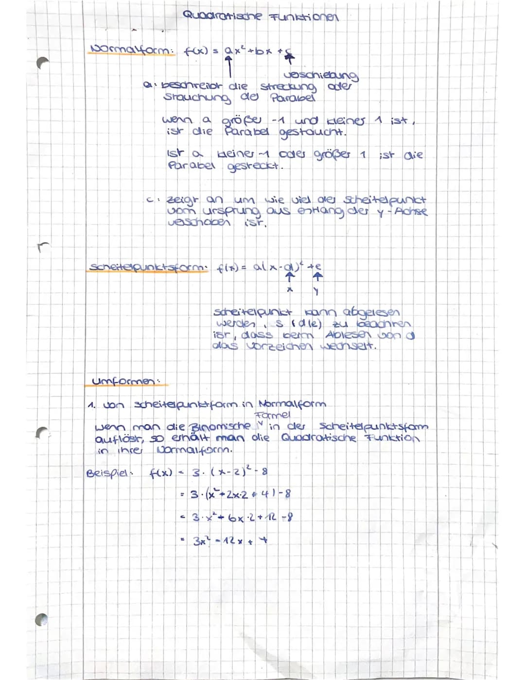 3
Normalform: f(x) = ax² + bx +s
Quadratische Funktionen
veschiebung
a: beschreibt die Streckung oder
Stauchung de Parabel
C:
umformen:
wenn