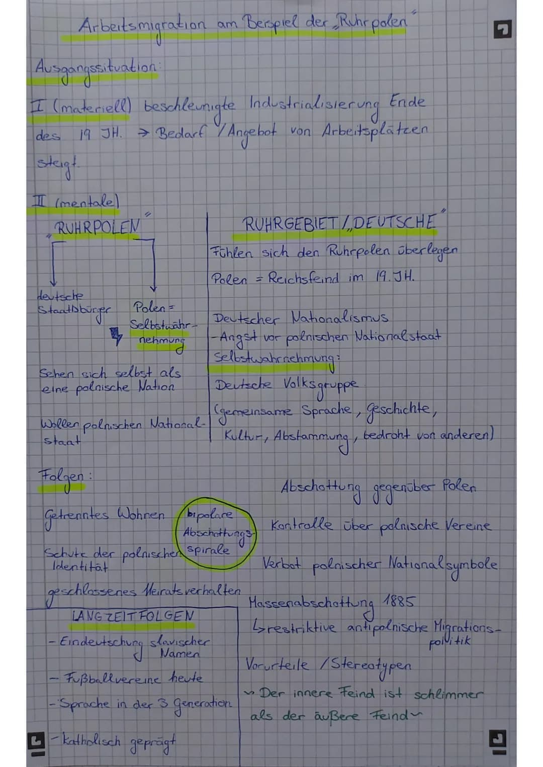 Arbeitsmigration am Berspiel der Ruhrpolen
Ausgangssituation:
I (materiell) beschleunigte
des
staigt
"
II (mentale)
19 JH. → Bedarf / Angebo