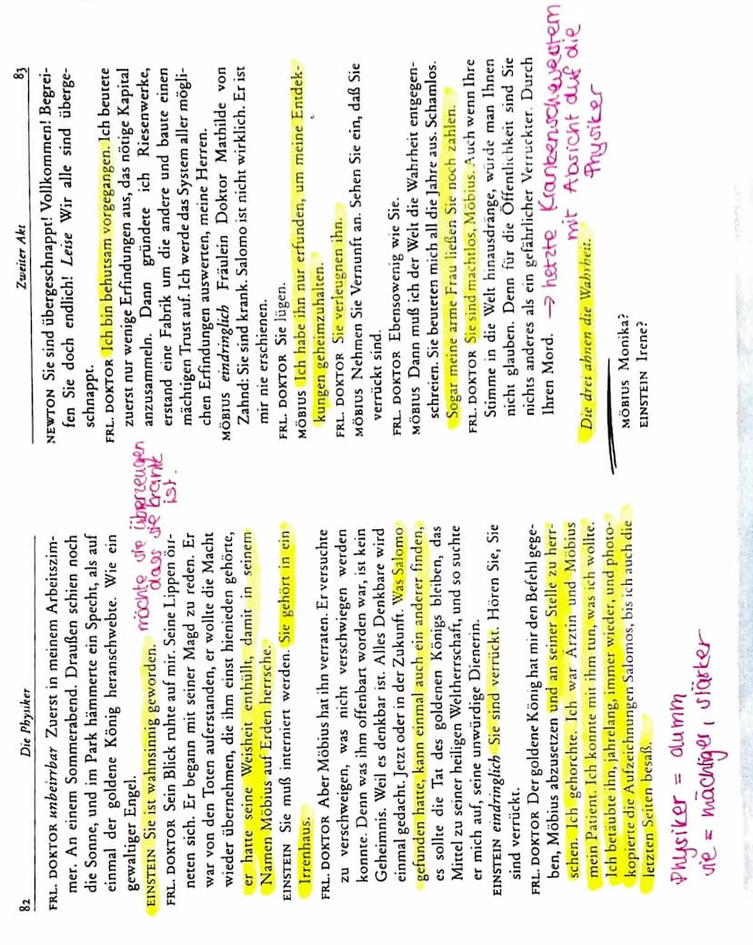 Klausur Nr. 2: Dürrenmatt, Die Physiker
●
Aufgabe 1:
a) Analysiere die angegebene Textstelle, indem du:
Einen Einleitungssatz verfasst.
Bezu