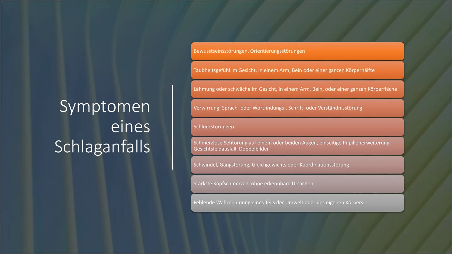 H
Schlaganfall
psdesign1 - Fotolia Was ist ein
Schlaganfall
und welche
Ursachen gibt
es?
Lateinisch: ,,Apoplex" genannt
Ist eine Erkrankung 