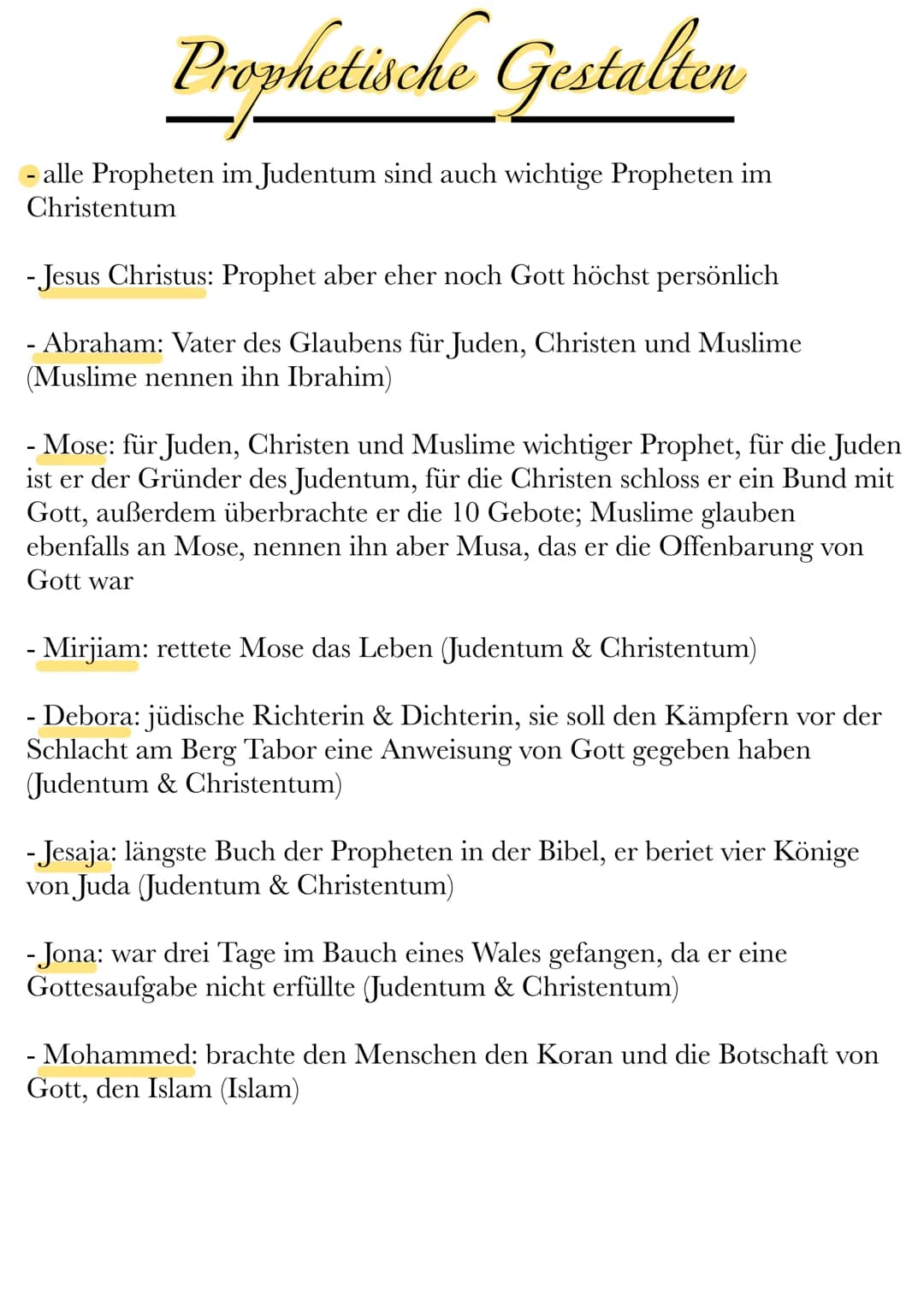 Prophetische Gestalten
alle Propheten im Judentum sind auch wichtige Propheten im
Christentum
- Jesus Christus: Prophet aber eher noch Gott 