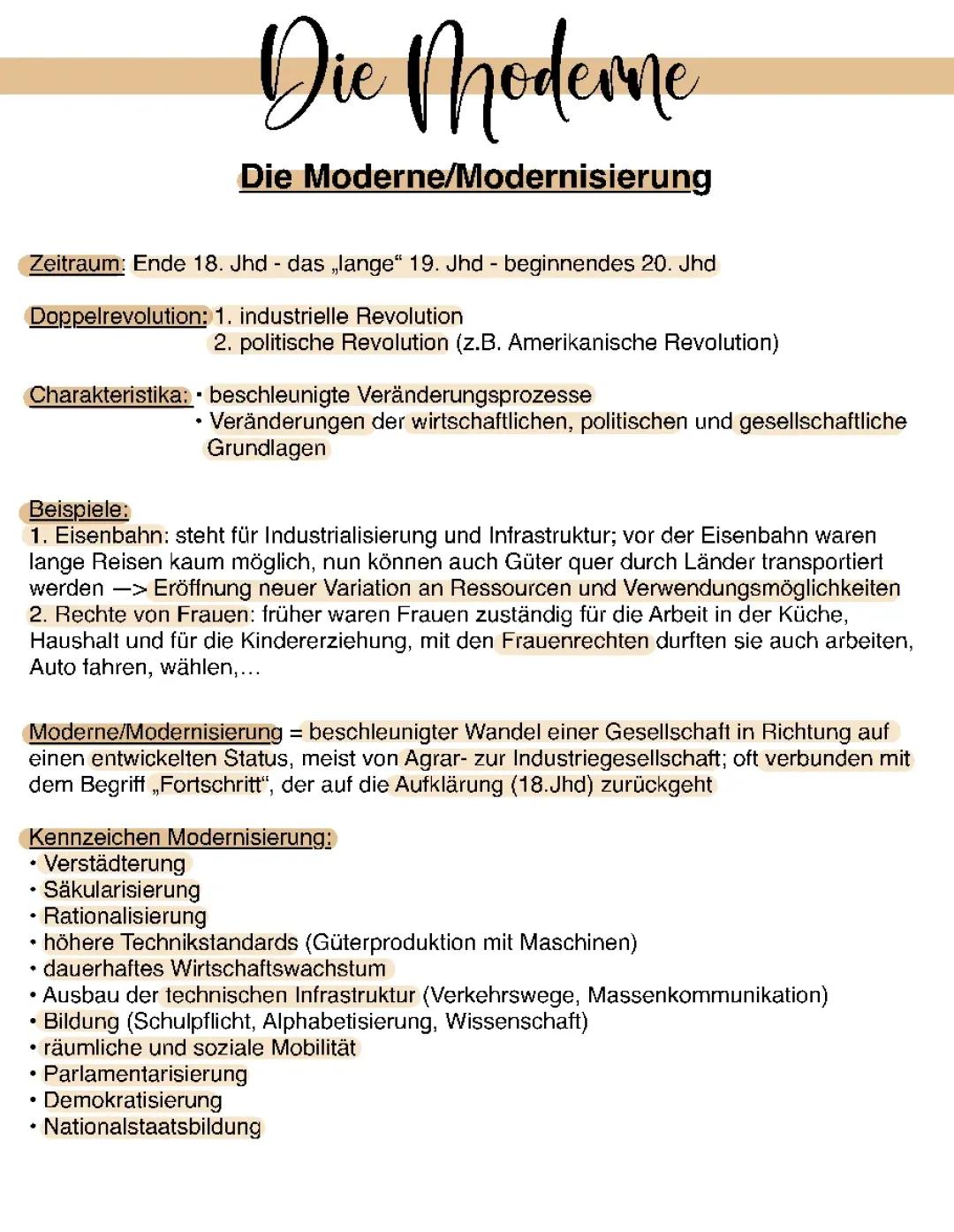 Die Moderne/Modernisierung 