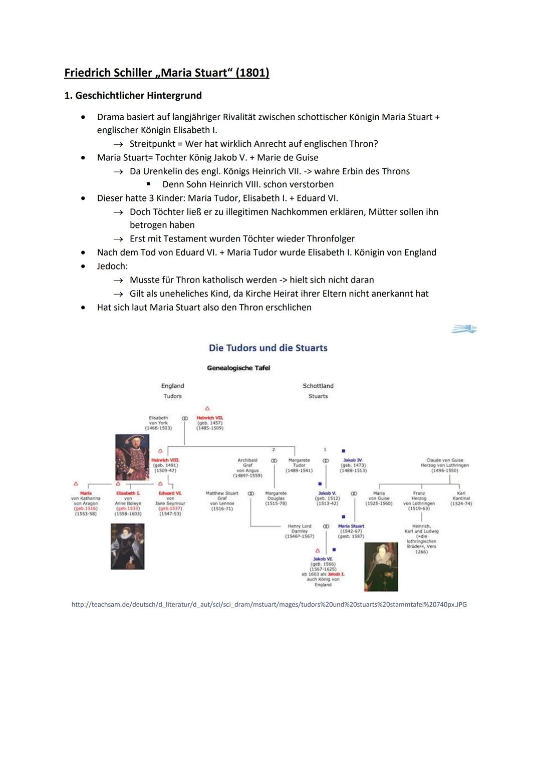 Friedrich Schiller,Maria Stuart" (1801)

1. Geschichtlicher Hintergrund

- Drama basiert auf langjähriger Rivalität zwischen schottischer Kö