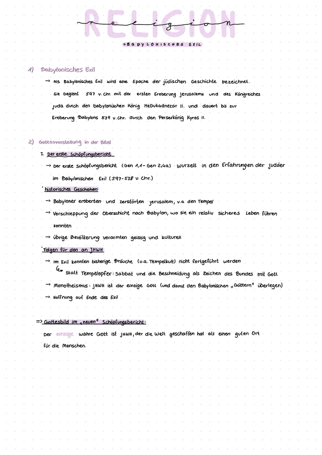 RELIGION
=Baby LONISCHES EXIL
1) Babylonisches Exit
→AIS Babylonisches Exil wird eine Epoche der jüdischen Geschichte bezeichnet.
Sie beginn