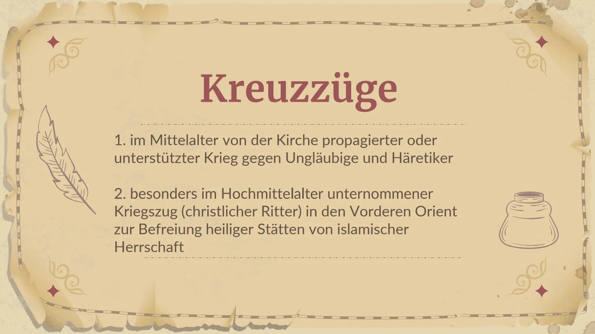 Kreuzzüge
im
Mittelalter
A6AA604 01 +
Kreuzzüge
02 +
Ursachen &
Anlässe
+04+
1.-7. Kreuzzug
05 +
Folgen
03
Motive der
Kreuzfahrer e
Kreuzzüg