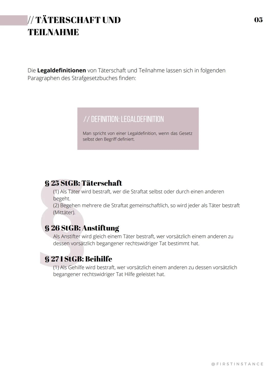 @firstinstance 2021
STRAF
ZUSAMMEN
FASSUNGEN
GRUNDLAGEN
RECHT
01 DAS
STRAFRECHT
H
Das Strafrecht umfasst...
alle Rechtsvorschriften, die auf