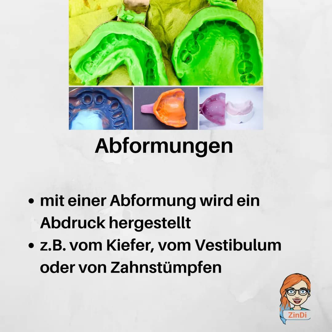 ●
●
Abformungen
mit einer Abformung wird ein
Abdruck hergestellt
z.B. vom Kiefer, vom Vestibulum
oder von Zahnstümpfen
ZinDi CO
Situationsab