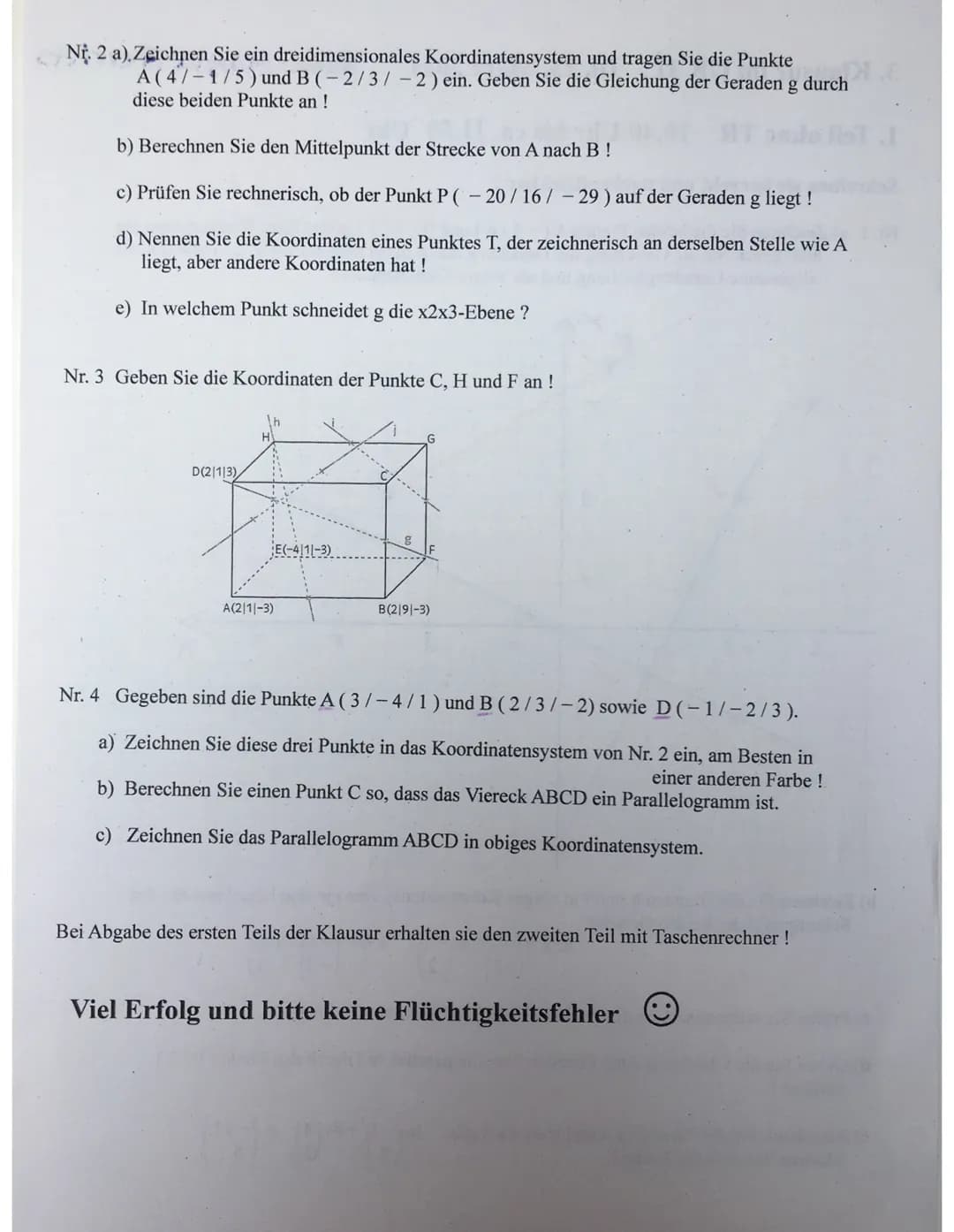 Nr. 1
a)
1. Funktion:
У-уг
X1-x2
m=
·b
6 = - ²3/3² · (-1) + b
6
5 = ³²/3² +b 1 = ²/1/²0
27=6=52²
g(x) = -x + 5 룸
6-3
=-=-=-4 = = = -3
3
-S
+