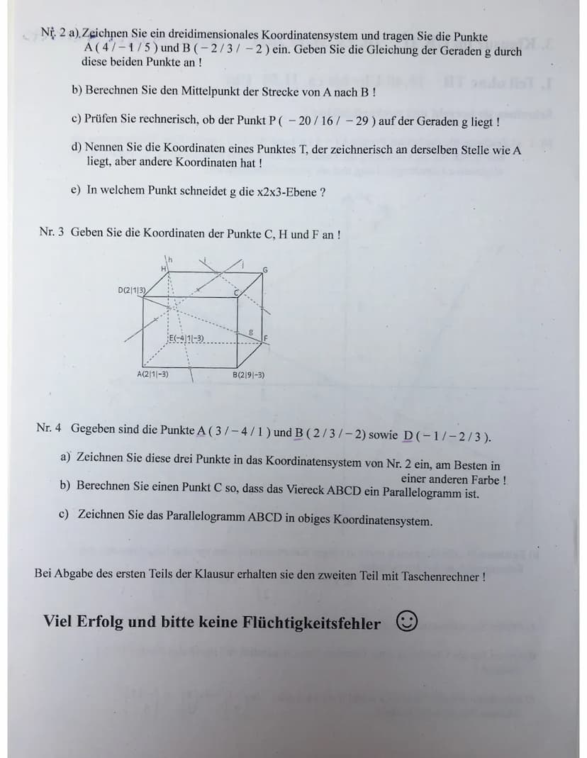 Nr. 1
a)
1. Funktion:
У-уг
X1-x2
m=
·b
6 = - ²3/3² · (-1) + b
6
5 = ³²/3² +b 1 = ²/1/²0
27=6=52²
g(x) = -x + 5 룸
6-3
=-=-=-4 = = = -3
3
-S
+