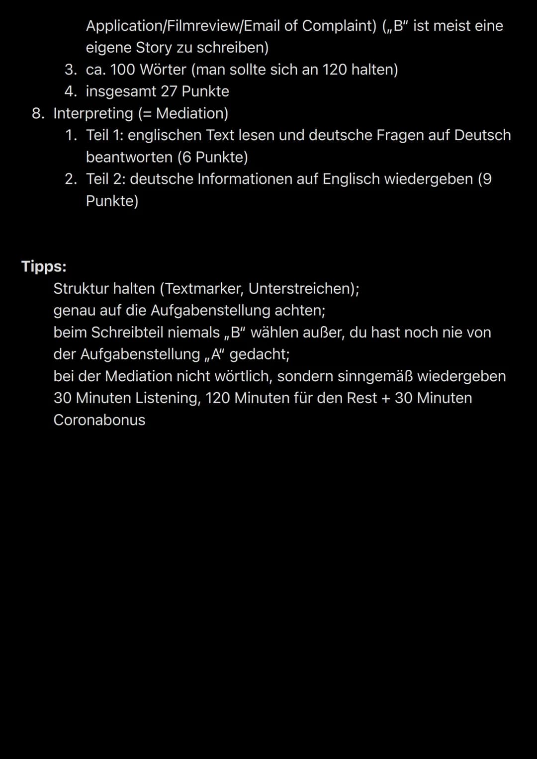 Abschlussprüfung
Englisch
1. Listening (alles zweimal hören)
1. nach 30 Minuten abgeben (inklusive Pausen und Einlesezeit)
2. eine Audiodate