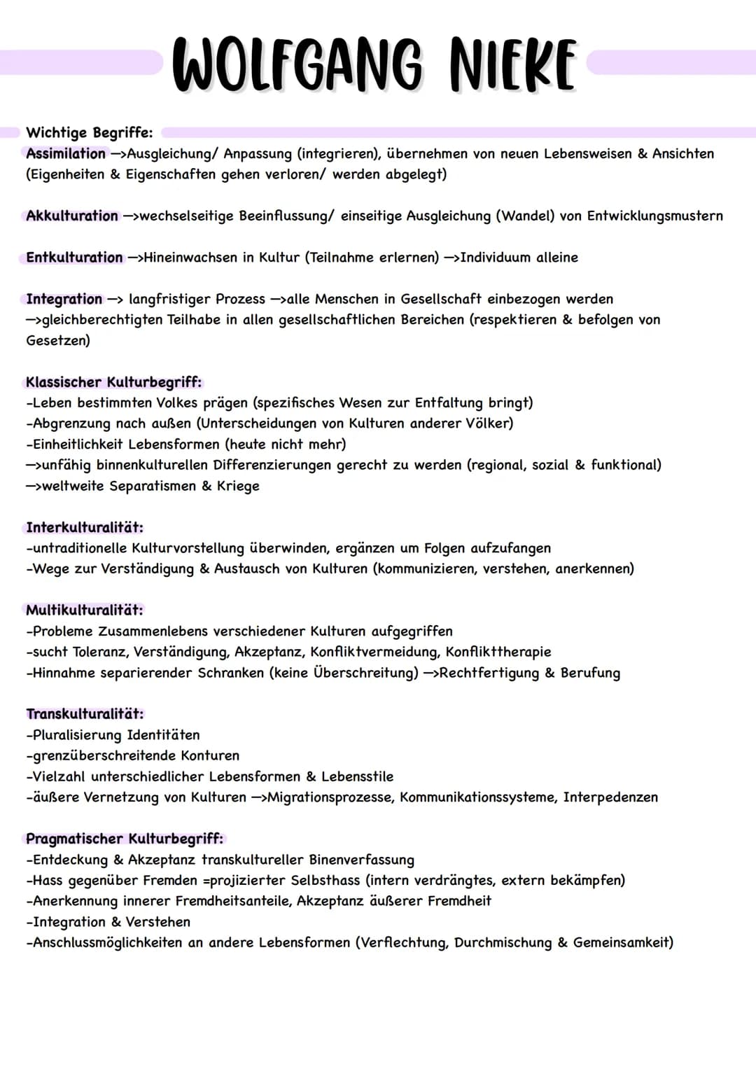 WOLFGANG NIEKE
Wichtige Begriffe:
Assimilation ->Ausgleichung/ Anpassung (integrieren), übernehmen von neuen Lebensweisen & Ansichten
(Eigen