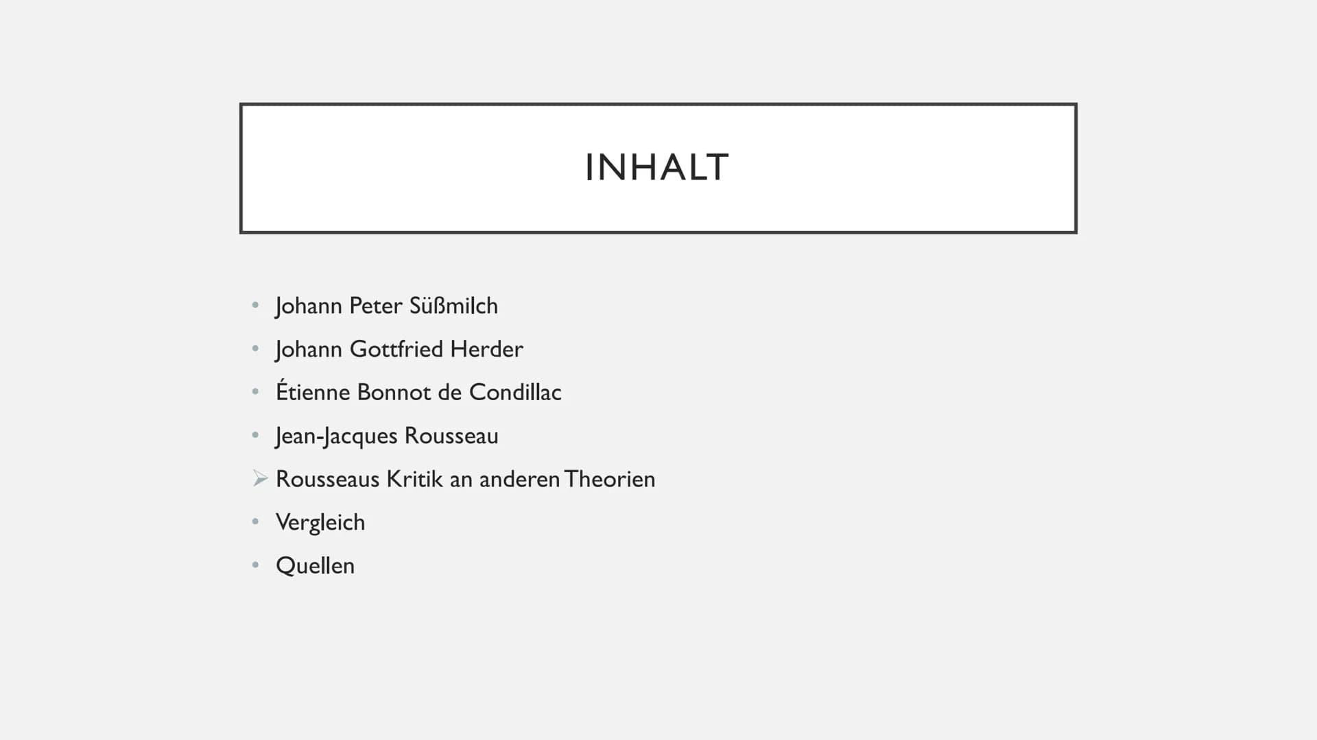 SPRACHURSPRUNGSTHEORIEN
David ●
●
●
●
●
INHALT
Johann Peter Süßmilch
Johann Gottfried Herder
Étienne Bonnot de Condillac
Jean-Jacques Rousse