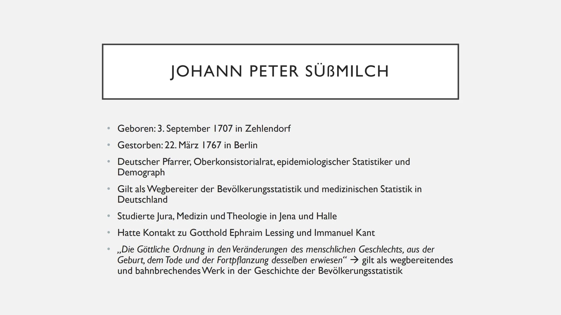 SPRACHURSPRUNGSTHEORIEN
David ●
●
●
●
●
INHALT
Johann Peter Süßmilch
Johann Gottfried Herder
Étienne Bonnot de Condillac
Jean-Jacques Rousse