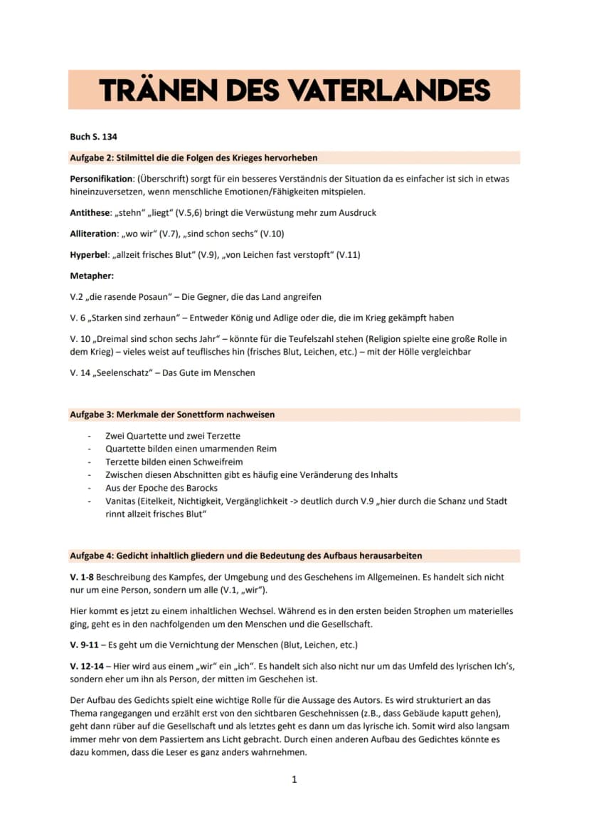 Interpretation Thranen Des Vaterlandes