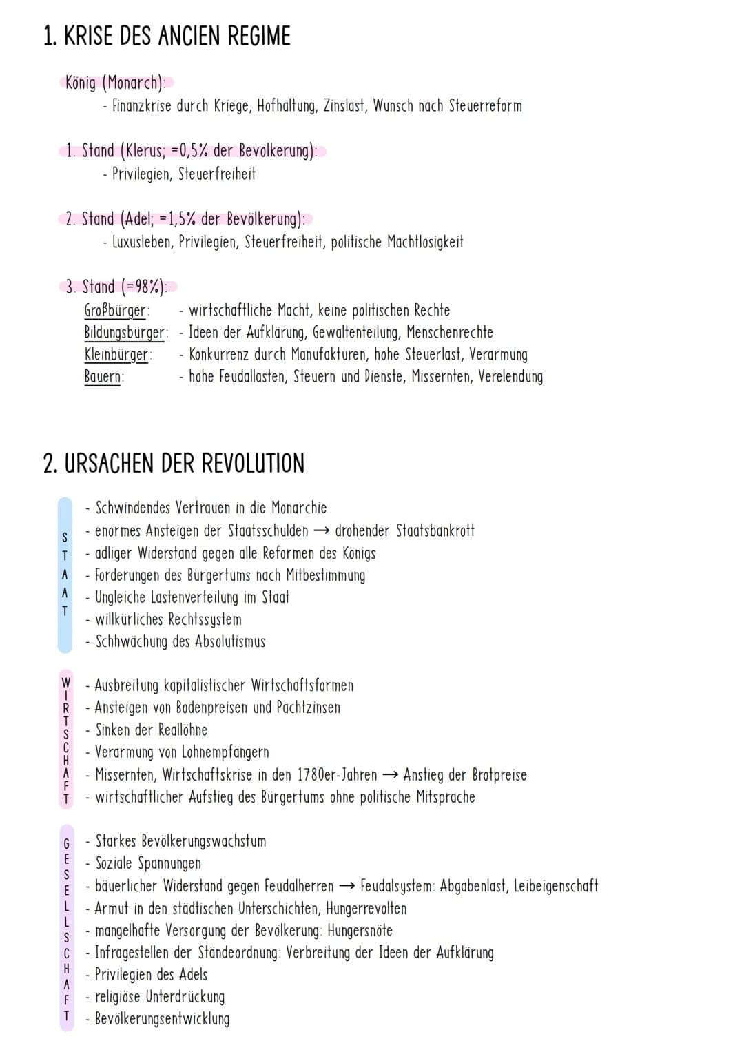 1. KRISE DES ANCIEN REGIME
König (Monarch):
- Finanzkrise durch Kriege, Hofhaltung, Zinslast, Wunsch nach Steuerreform
1. Stand (Klerus; -0,