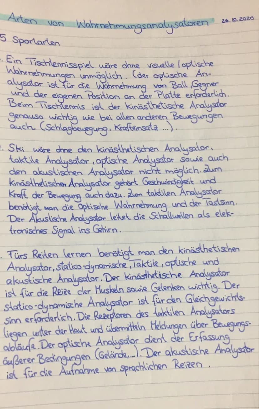 Arten von
Wahrnehmungsanalysatoren
26.10.2020
5 Sportarten
- Ein Tischtennisspiel wäre ohne visuelle / optische
Wahrnehmungen unmöglich. (de