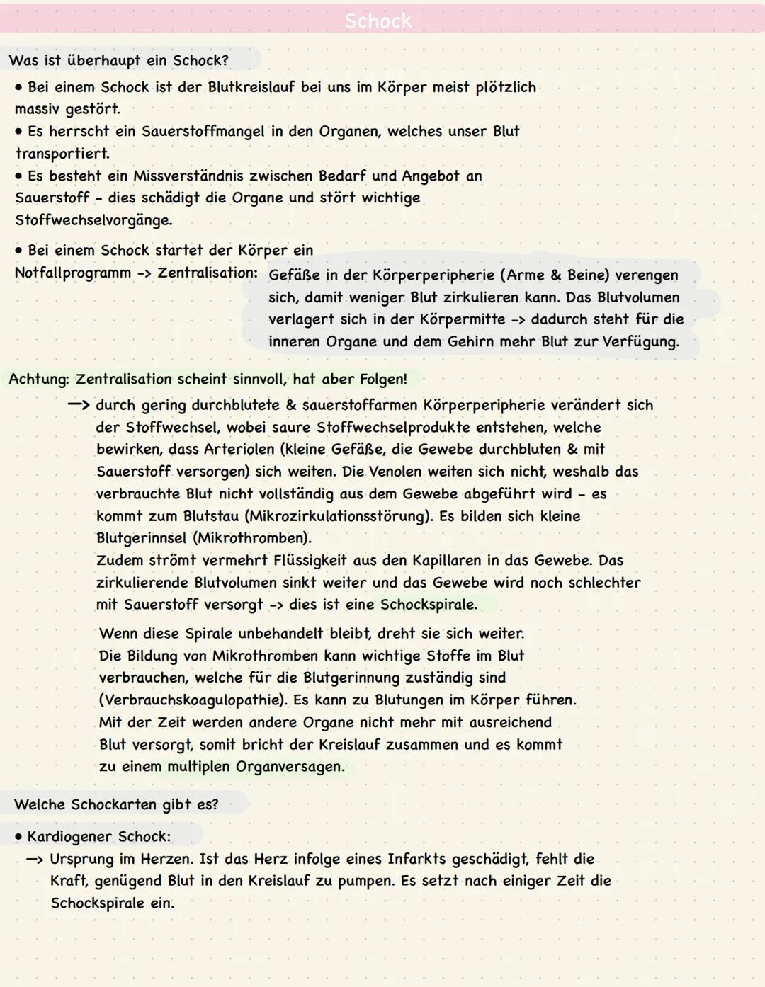 Schock
Was ist überhaupt ein Schock?
• Bei einem Schock ist der Blutkreislauf bei uns im Körper meist plötzlich
massiv gestört.
• Es herrsch