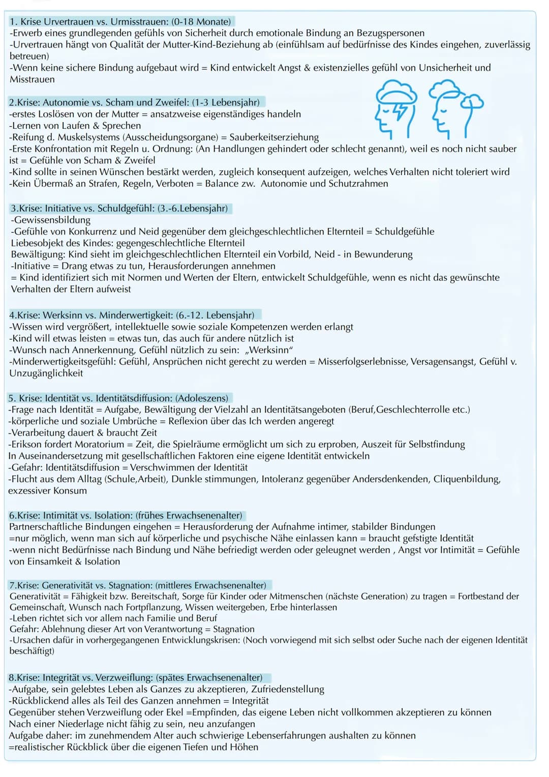Die psychosoziale Entwicklung
nach Erikson
Kerngedanken:
-Psychsosoziales Entwicklungsmodell v. Erikson basiert auf Freuds psychosexuelles E