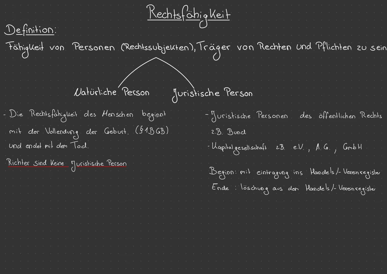 Rechtsfähigkeit
von Personen (Rechtssubjekten), Träger von Rechten und Pflichten zu sein
Definition:
Fähigkeit
Natürliche Person Juristische