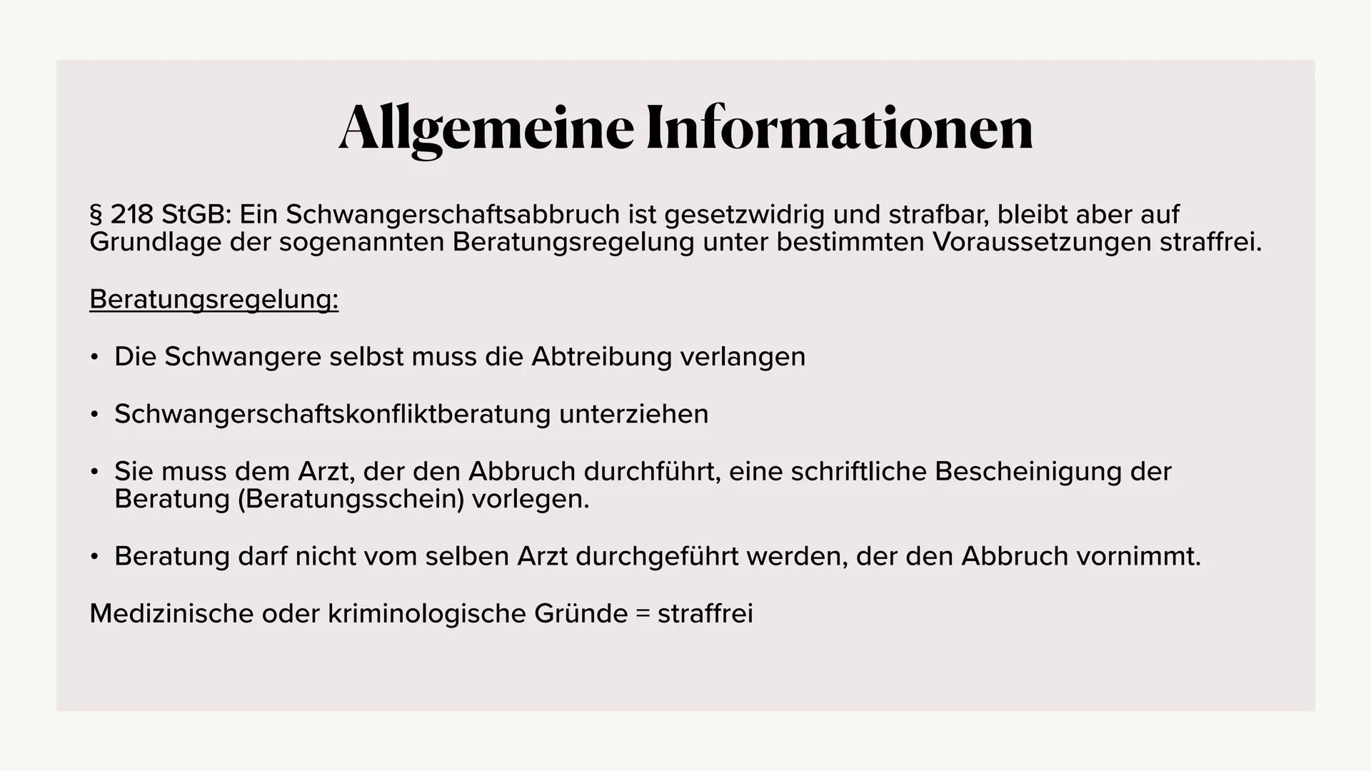 Schwangerschaftsabbrüche -
ethisch vertretbar? Allgemeine Informationen
Bis wann sind Abtreibungen möglich?
Methoden & Komplikationen
Kosten