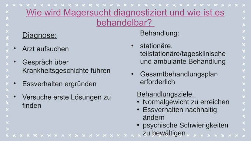 Magersucht Was ist Magersucht?
●
• Essverhalten
●
Gliederung
Körperliche oder psychische
Ursache/ Krankheit ?
Psychische Veränderungen
Körpe
