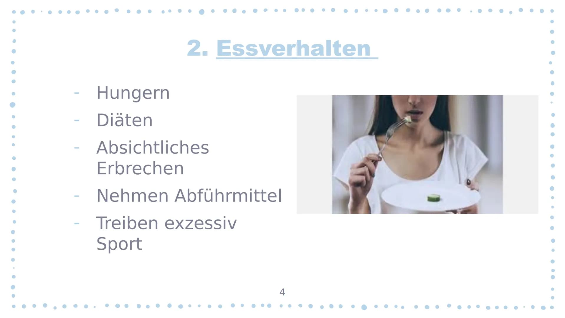 Magersucht Was ist Magersucht?
●
• Essverhalten
●
Gliederung
Körperliche oder psychische
Ursache/ Krankheit ?
Psychische Veränderungen
Körpe