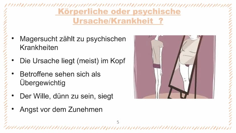 Magersucht Was ist Magersucht?
●
• Essverhalten
●
Gliederung
Körperliche oder psychische
Ursache/ Krankheit ?
Psychische Veränderungen
Körpe