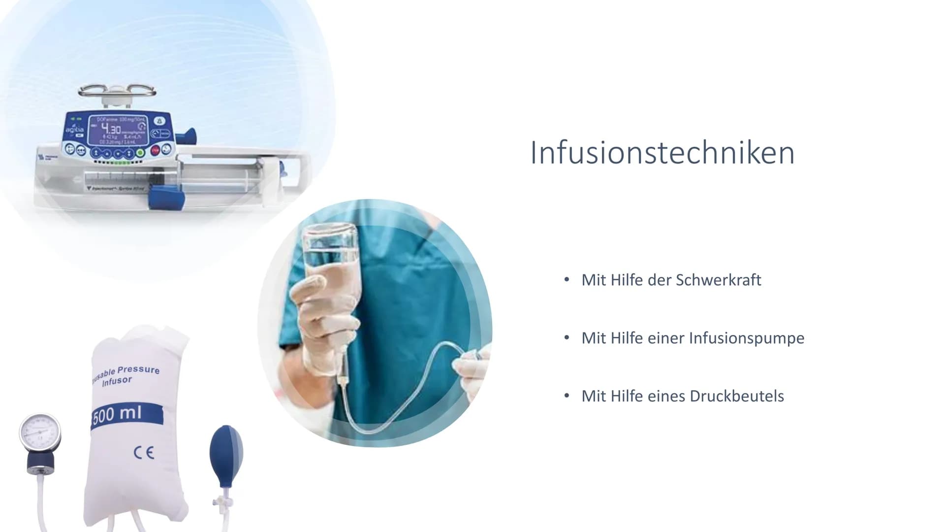 Infusionen ohne medikamentöse Zusätze richten
und bei bestehendem peripher venösem Zugang
verabreichen und
Infusionen mit bestehenden medika