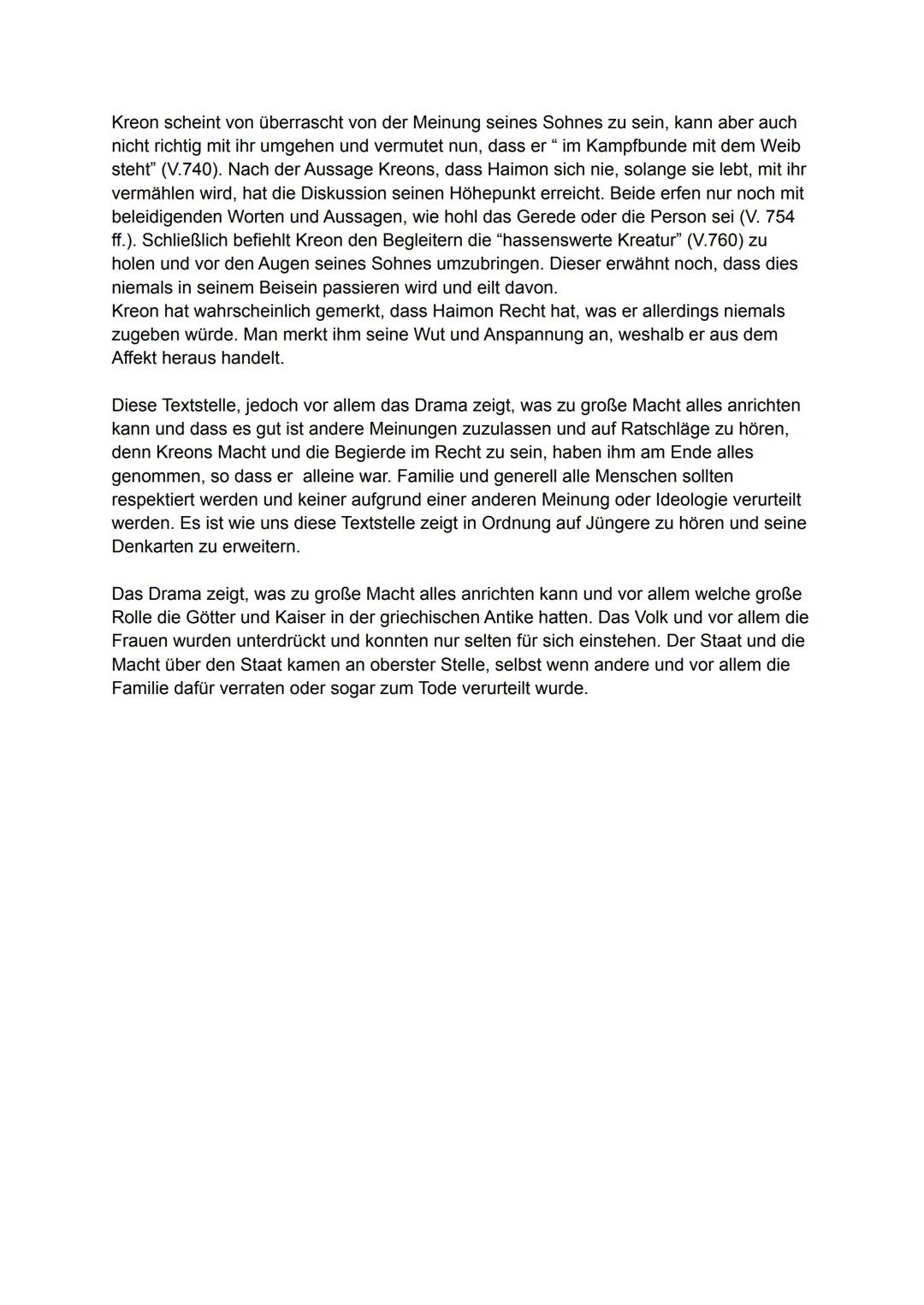 # Antigone Dialoganalyse

Das im Jahre 442 erstmals aufgeführte Drama Antigone, welches in Versform verfasst
und von Sophokles geschrieben w