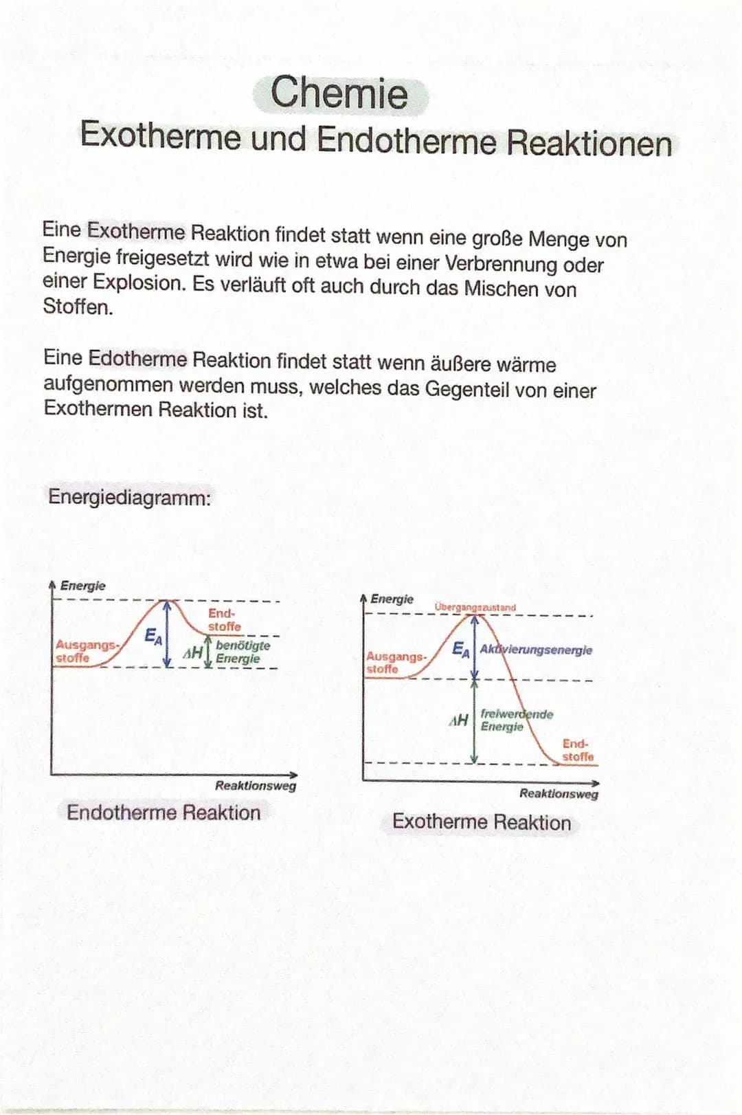 Endotherme und Exotherme Reaktionen + Energiediagramm