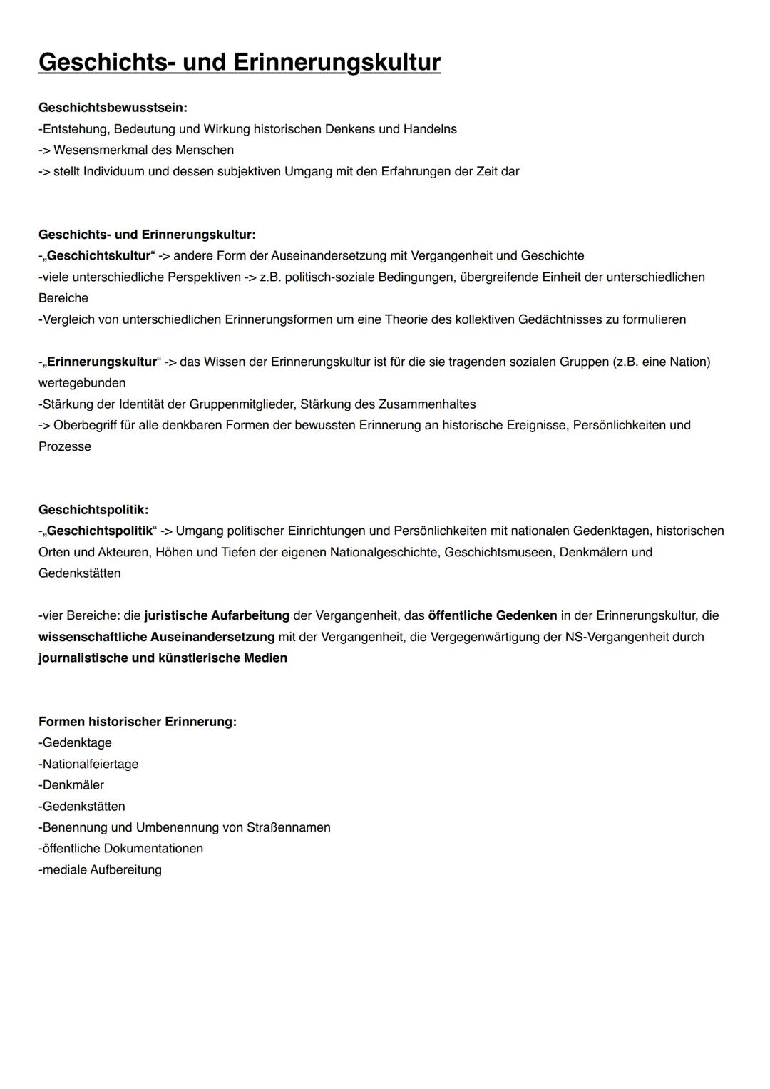 # Geschichts- und Erinnerungskultur

Geschichtsbewusstsein:
-Entstehung, Bedeutung und Wirkung historischen Denkens und Handelns
-> Wesensme