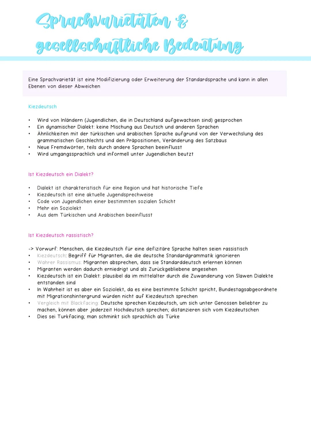 Eine Sprachvarietät ist eine Modifizierung oder Erweiterung der Standardsprache und kann in allen
Ebenen von dieser Abweichen
Kiezdeutsch
Sp