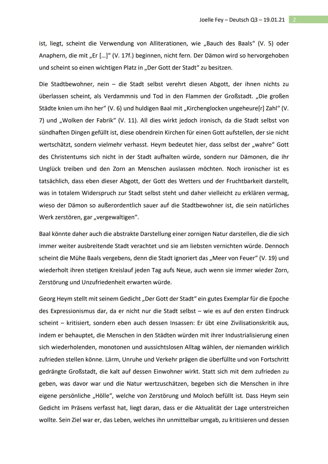 Deutsch Q3 19.01.21
Gedichtanalyse: „Gott der Stadt" - Georg Heym
Das Gedicht ,,Der Gott der Stadt" von Georg Heym, veröffentlicht 1910, sta