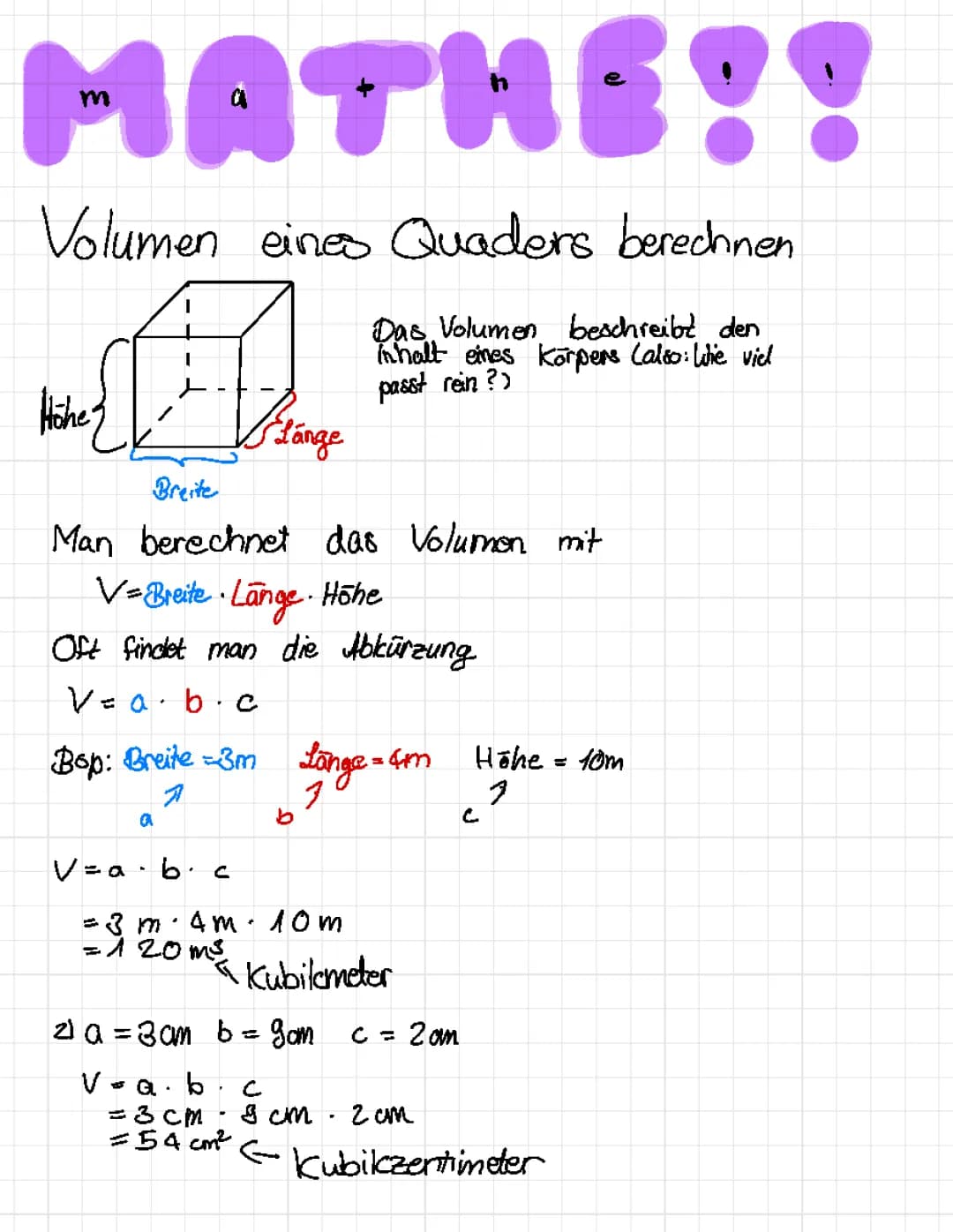 Volumen von Quadern 