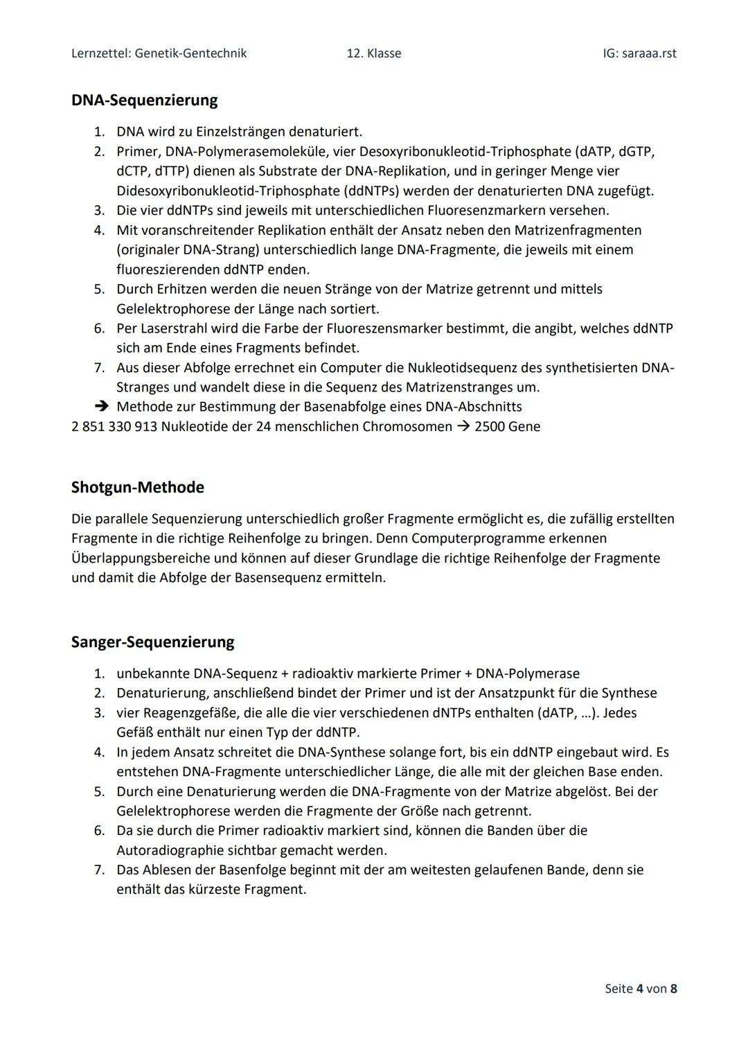 Lernzettel: Genetik-Gentechnik
Gentechnik
●
gezielte Eingriffe in das Genom von Organismen, um deren genetisch bedingte Eigenschaften zu ver