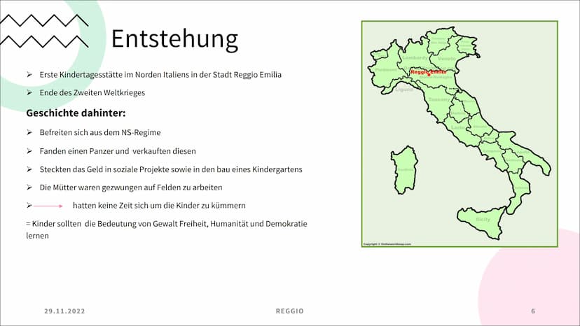 Reggio
Frances Kutz
Destiny Thadewaldt
oksi 29.11.2022
REGGIO
Themen
Was ist Reggio
➤ Beziehungsdreieck
➤ Gründer und sein Konzept
> Entsteh