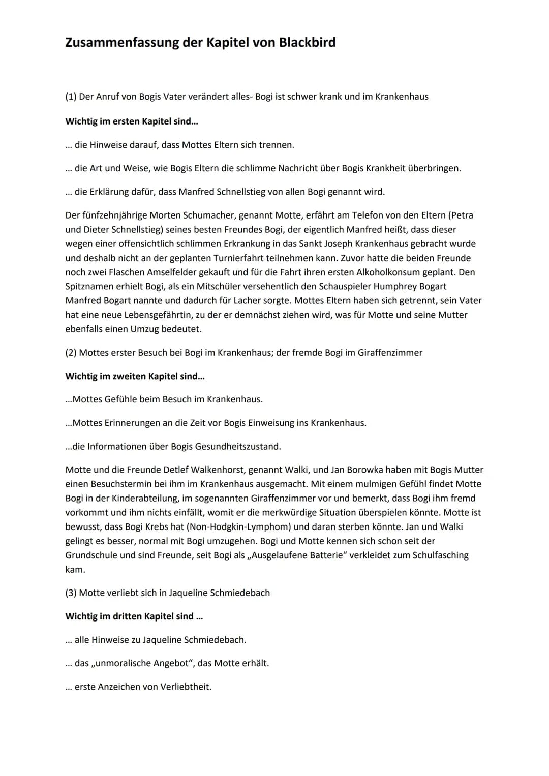 Prüfungslektüre 2023 Blackbird Zusammenfassung 