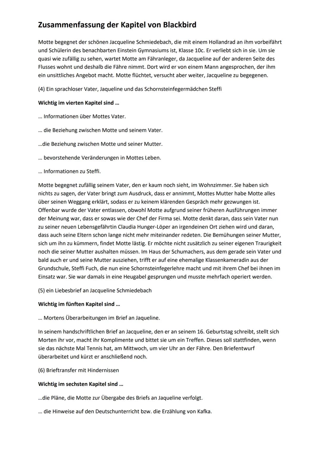 Zusammenfassung der Kapitel von Blackbird
(1) Der Anruf von Bogis Vater verändert alles- Bogi ist schwer krank und im Krankenhaus
Wichtig im