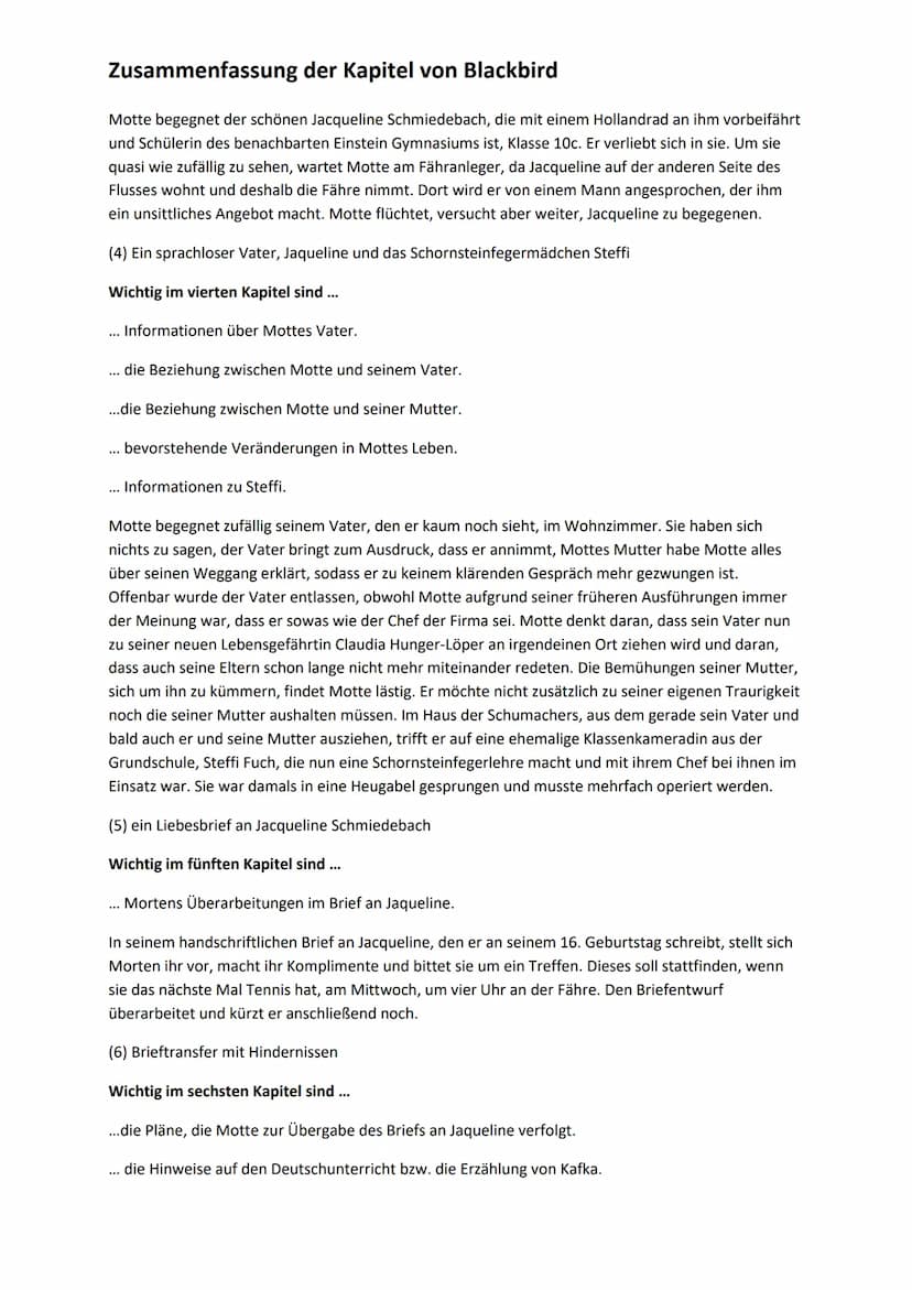 Zusammenfassung der Kapitel von Blackbird
(1) Der Anruf von Bogis Vater verändert alles- Bogi ist schwer krank und im Krankenhaus
Wichtig im