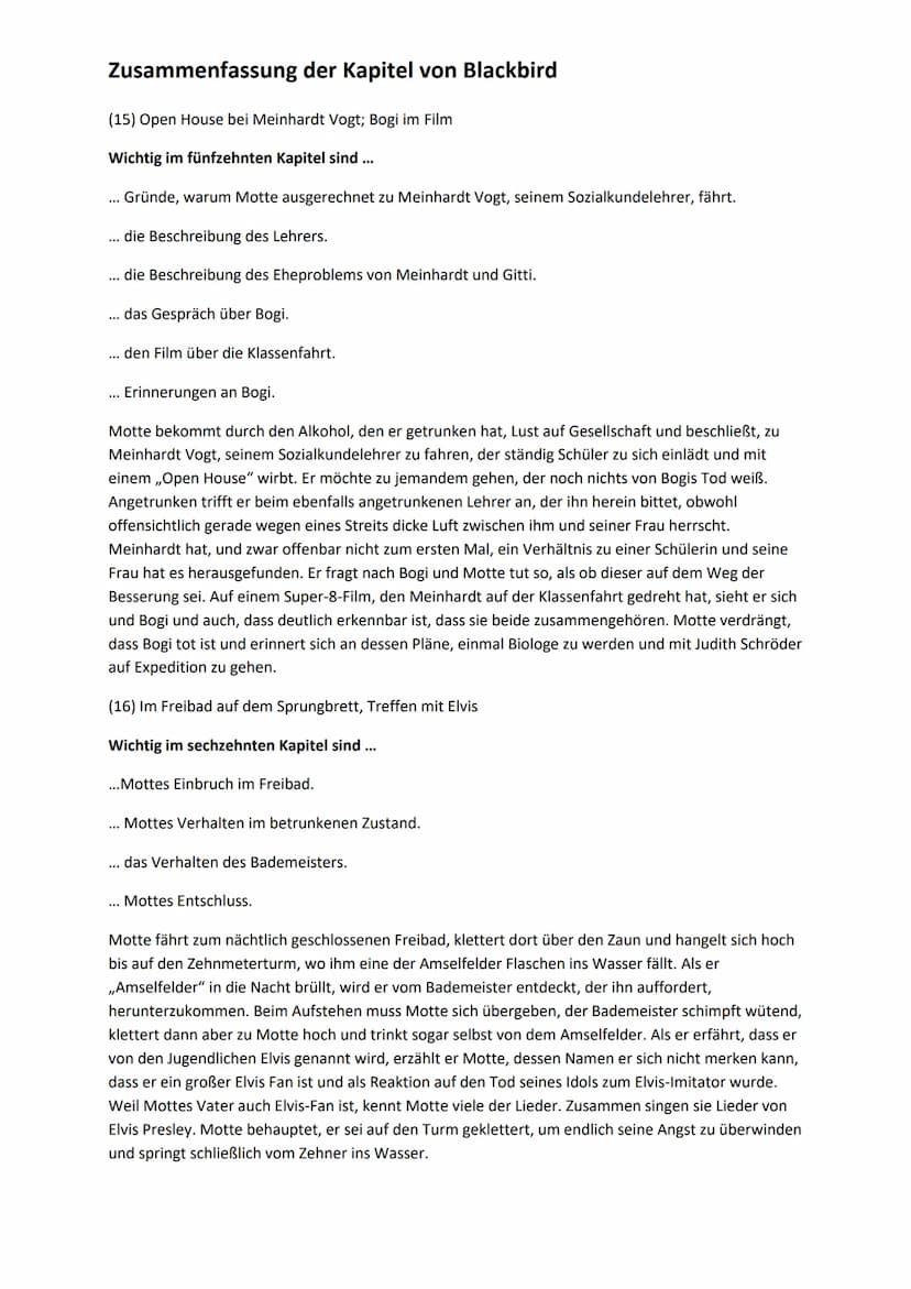 Zusammenfassung der Kapitel von Blackbird
(1) Der Anruf von Bogis Vater verändert alles- Bogi ist schwer krank und im Krankenhaus
Wichtig im