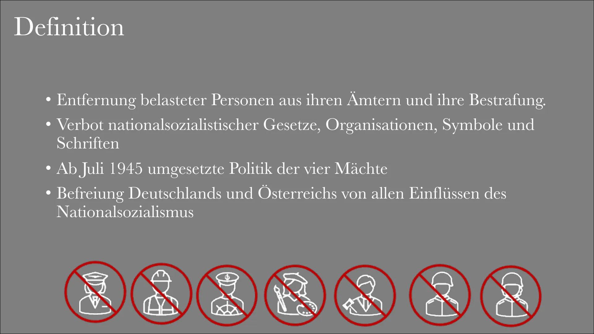 Entnazifizierung
Luca Speitmann
Tuche
Saarlandste
90-> Inhaltsverzeichnis
Definition
• Beschluss
Nürnberger Prozesse
Besatzungszonen
●
●
• -