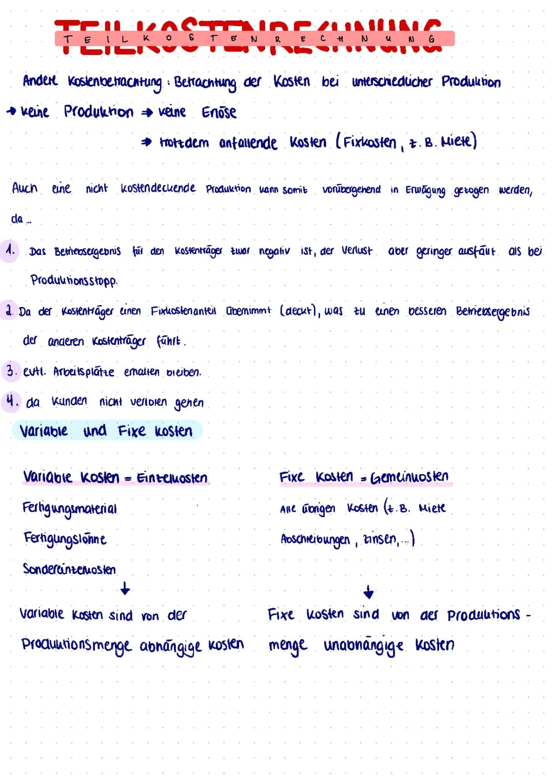 Teilkostenrechnung (Deckungsbeitragskosten)