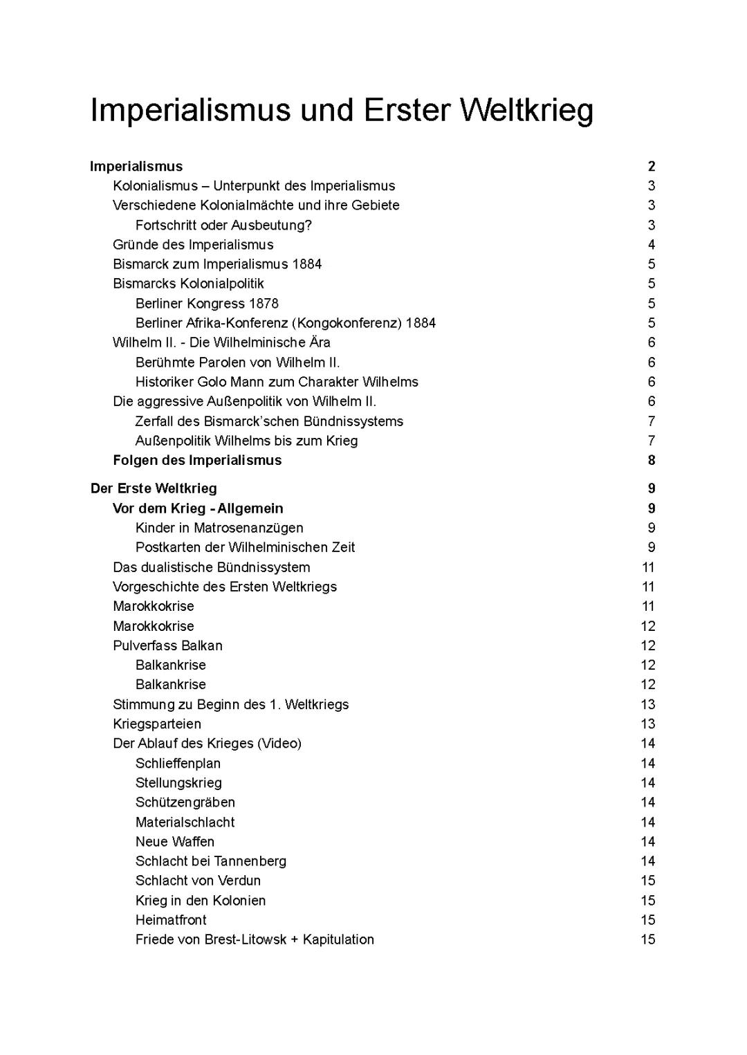 Außenpolitik Wilhelm II: Zusammenfassung und Ursachen des Ersten Weltkriegs
