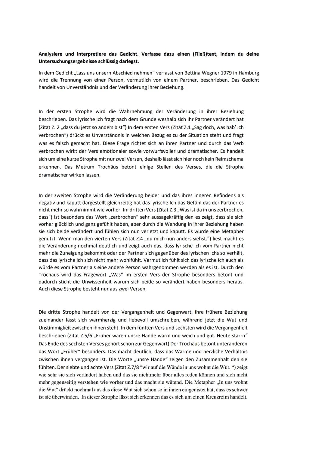 
<h2 id="inhalt">Inhalt</h2>
<p>Das lyrische Ich spricht über die Liebe zu ihrem Partner, die verblasst ist, und über den Partner, den es hi