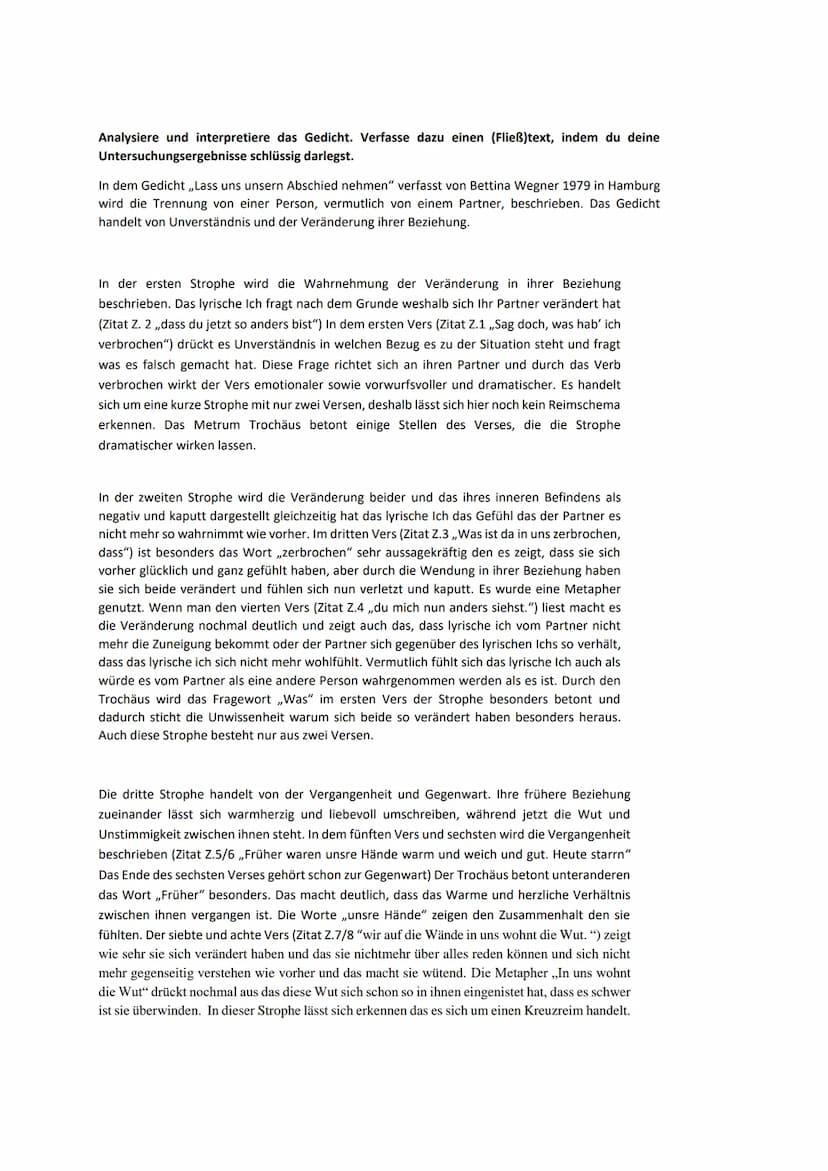
<h2 id="inhalt">Inhalt</h2>
<p>Das lyrische Ich spricht über die Liebe zu ihrem Partner, die verblasst ist, und über den Partner, den es hi
