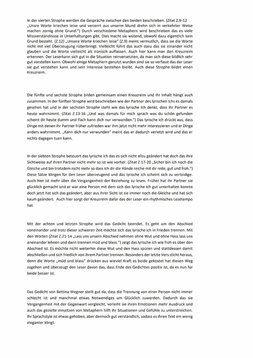 
<h2 id="inhalt">Inhalt</h2>
<p>Das lyrische Ich spricht über die Liebe zu ihrem Partner, die verblasst ist, und über den Partner, den es hi